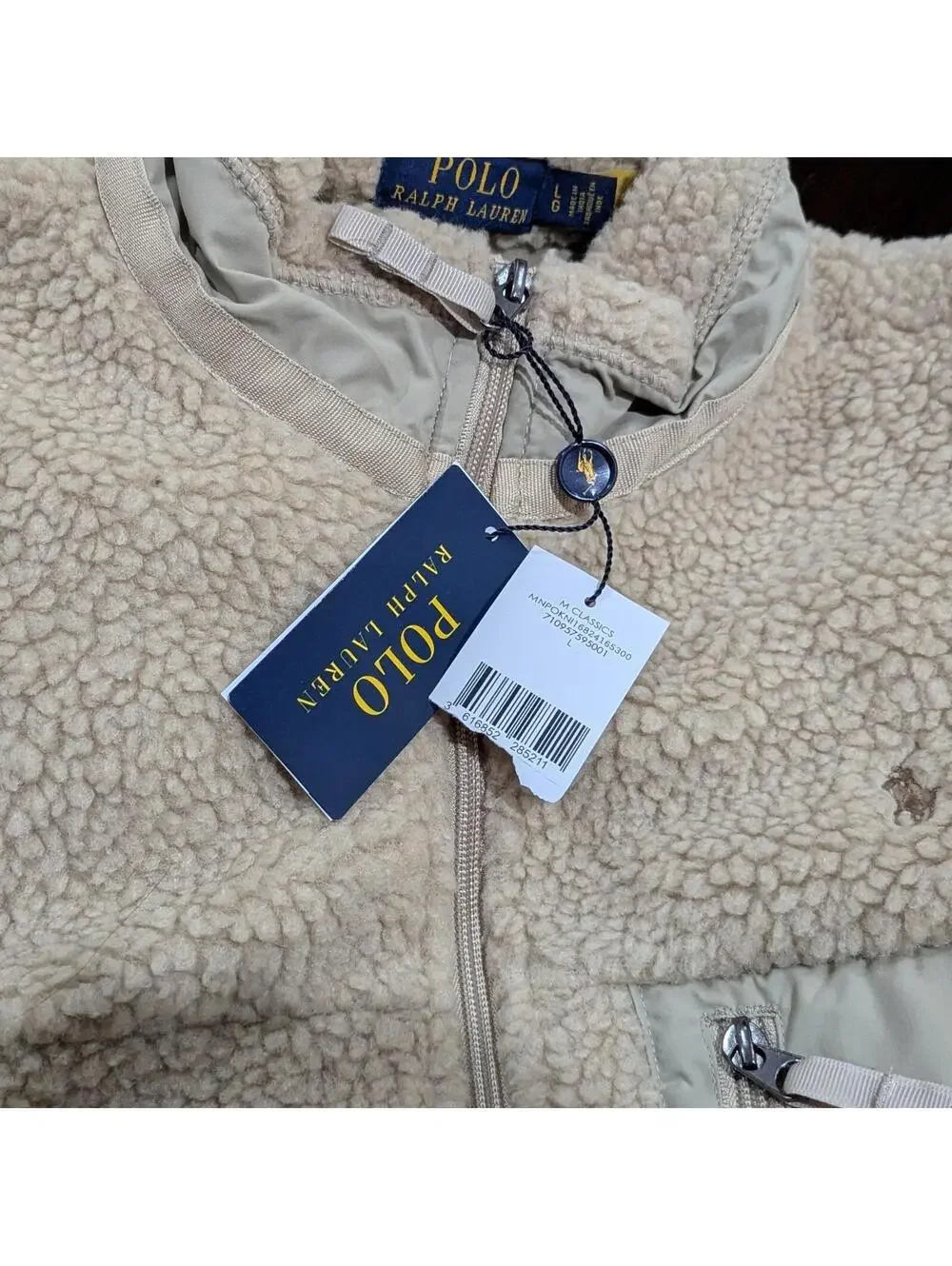 Polo Ralph Lauren Hi-Pile Fleece Jacket Men's Large Tan Full Zip Sherpa NWT